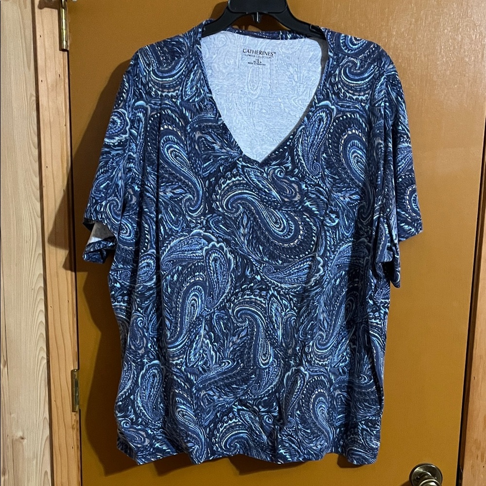 Catherines Navy Paisley Short Sleeve Top